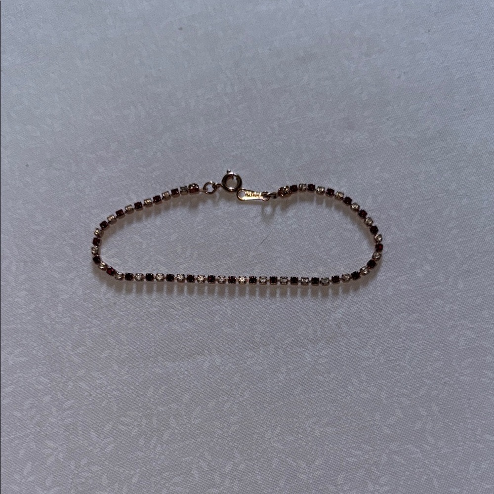Gold Tennis Bracelet with white and red Sparkling Stones‎ and Secure Clasp
